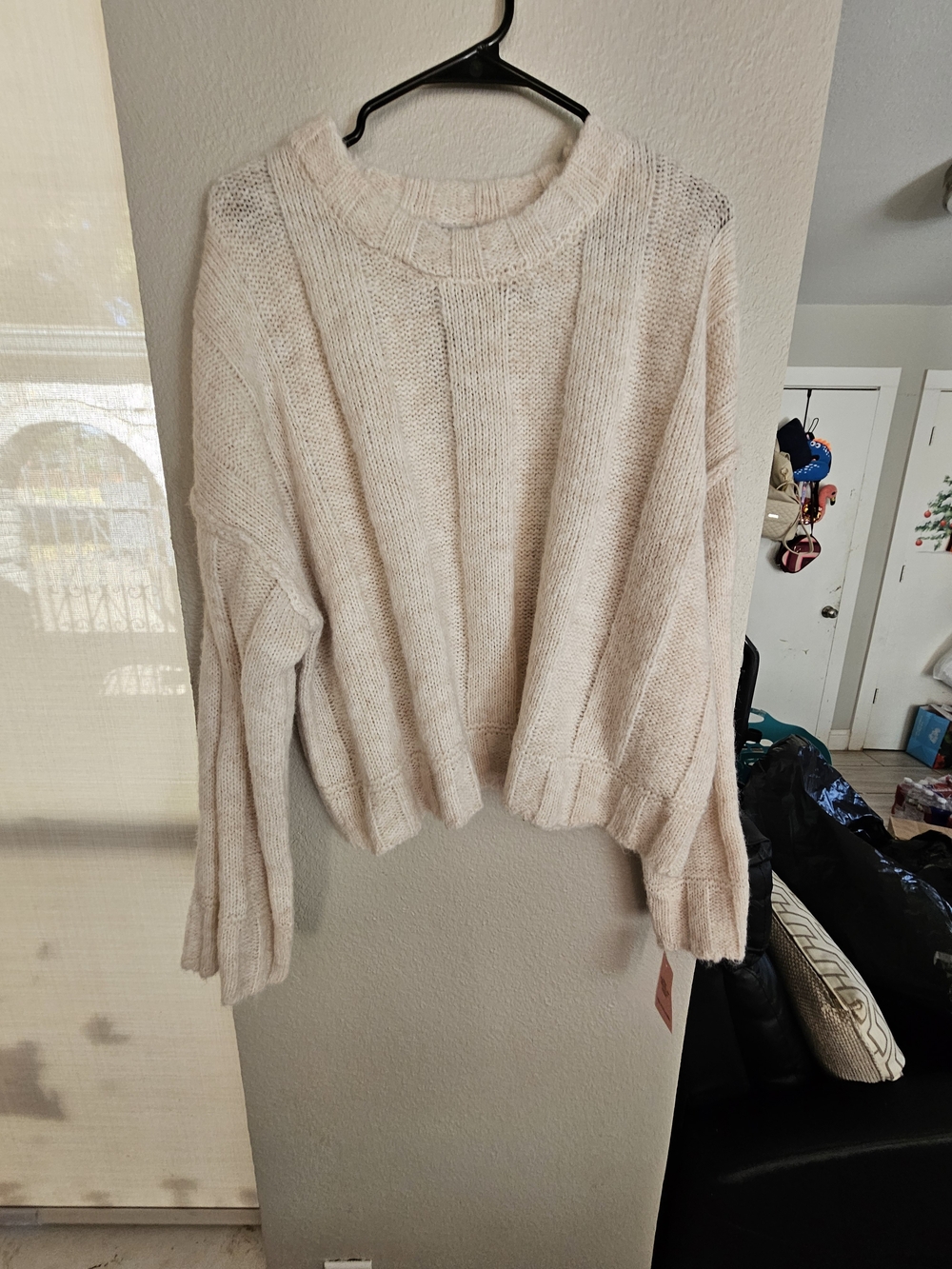 Nasty Gal Cream Oversized Ribbed Crew Neck Sweater